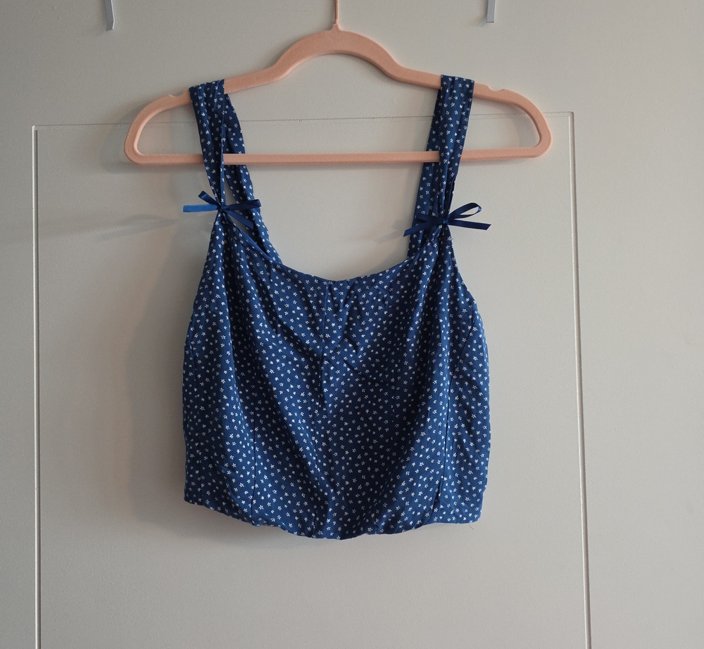 Kendall & Kylie Navy Blue Polka Dot Tie-Strap Crop Tank